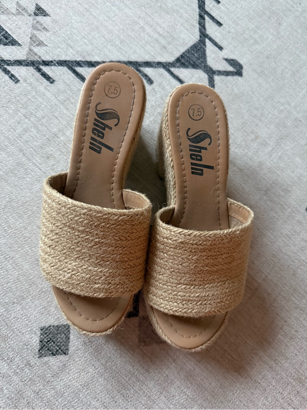 SHEIN Natural Beige Woven Espadrille Slide Heels